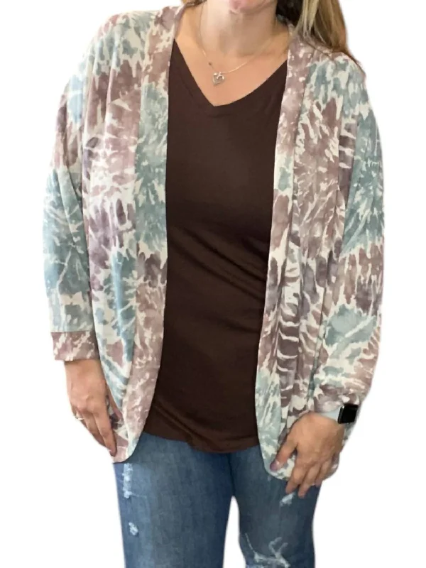 Tie Dye Dolman Cardigan In Mauve