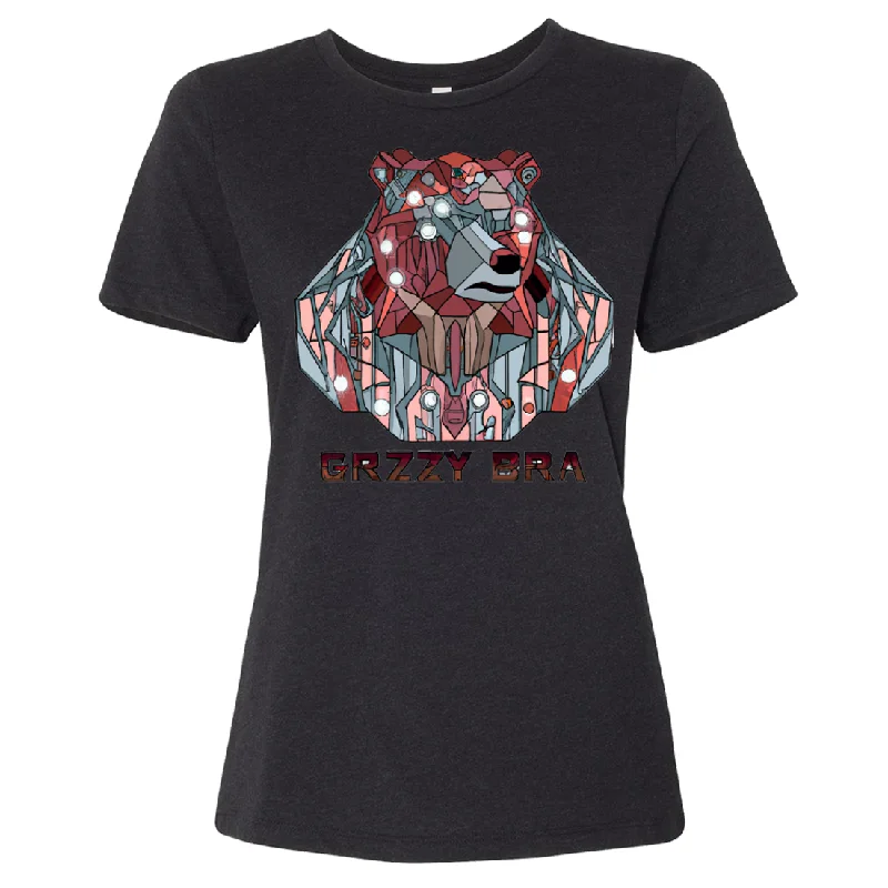 Stained Glass Cyborg Grizzly Bear GRZZY BRA Women's Relaxed Jersey Tee