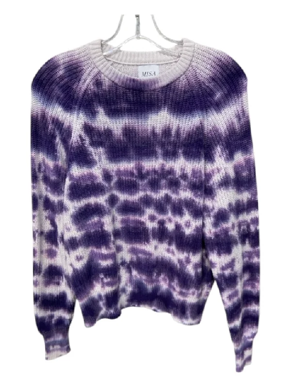 Misa Size XS Purple & White Cotton Crew Neck Tie Dye Raglan Ribbed Sweater