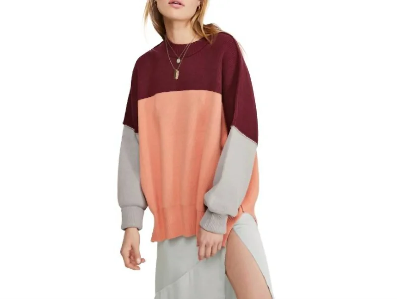 Easy Street Colorblock Oversized Sweater In Peach Combo