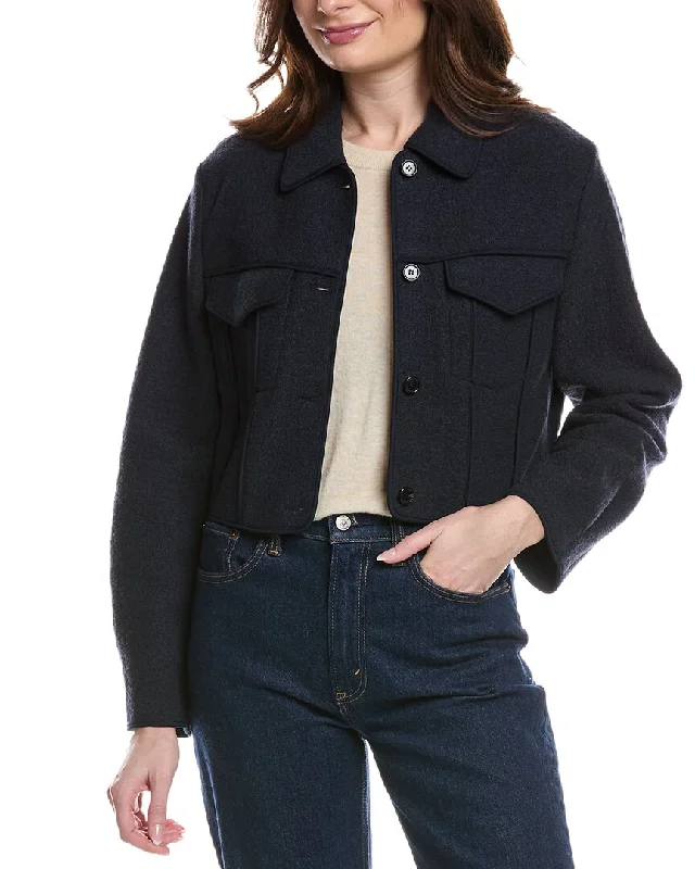 Simple Matching Theory Crop Boucle Wool Jacket