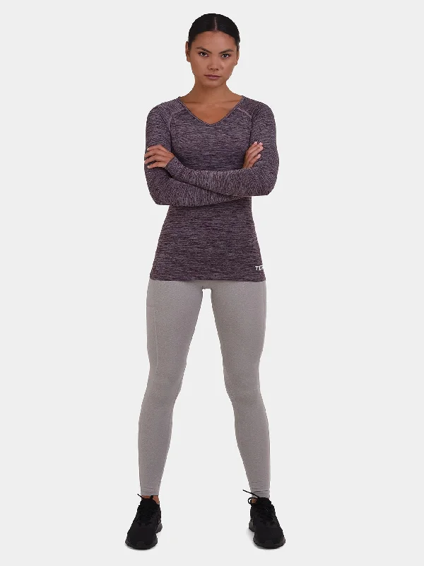 Mid-length Style Elle Long Sleeve V Neck Top For Women With Thumbholes