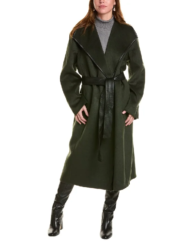 British Fashion Tahari Juliette Wool-Blend Wrap Coat