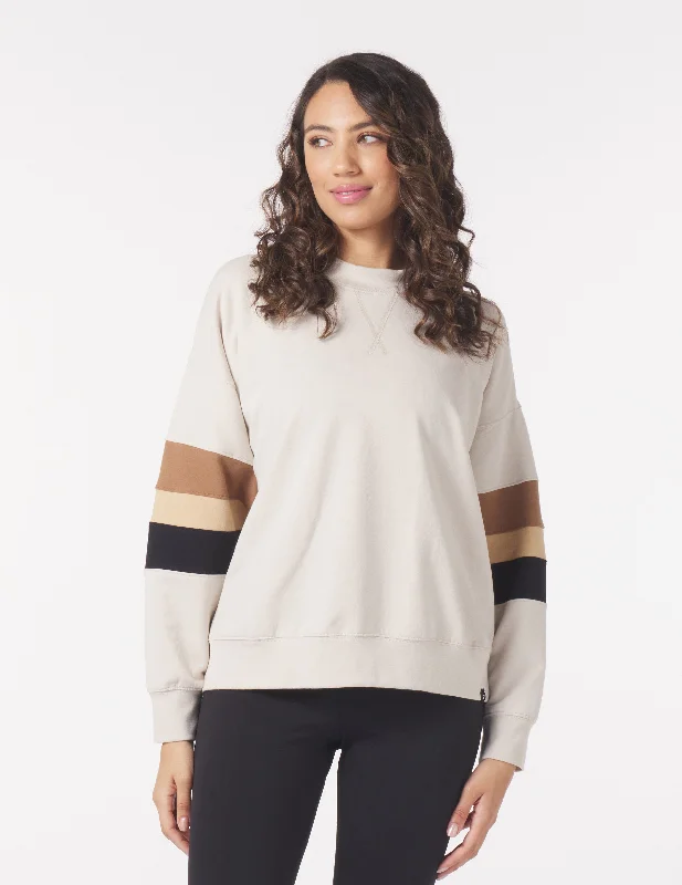 Chic Comfort Wear Vintage Oversized Crew: Oatmilk/Tonal Stripes