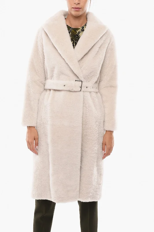 Elegant Design Brunello Cucinelli Double-breasted Fur Coat with Belt and Hidden Buttons