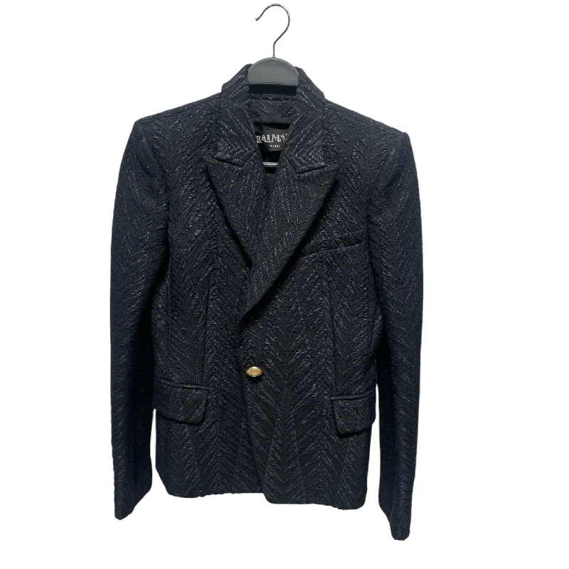 Thin Design BALMAIN/Jacket/40/All Over Print/Polyester/NVY/Textured Blazer