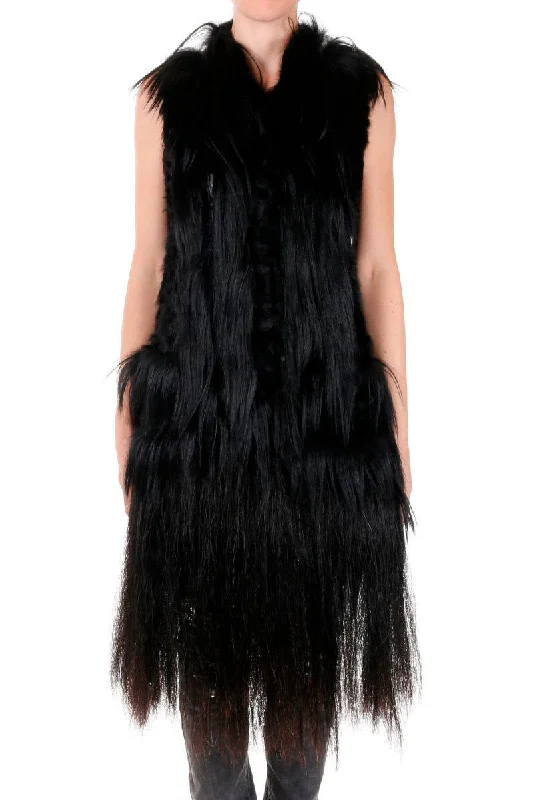 British Style Maison Margiela Real Fur Sleeveless Coat