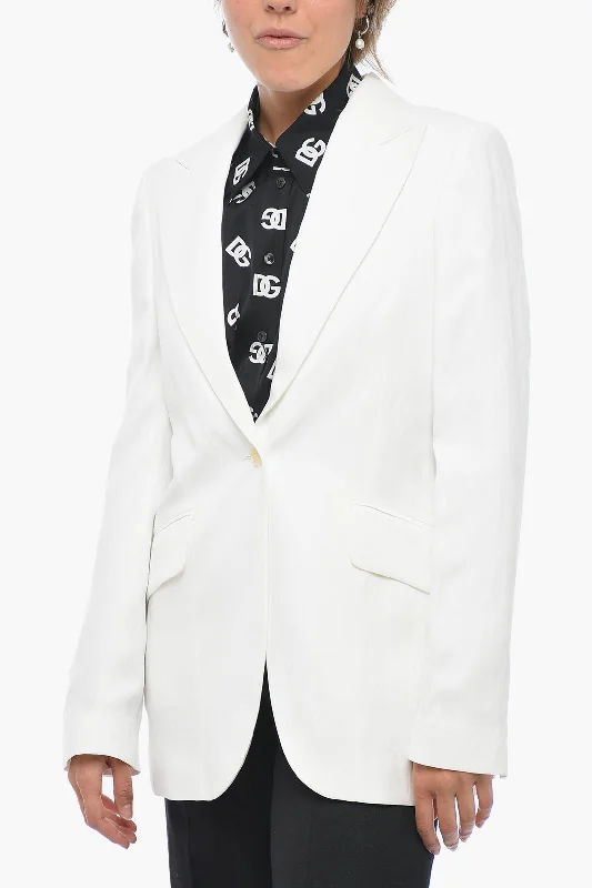 French Retro Stella McCartney One-button Flax Blend Blazer with Peak Lapel