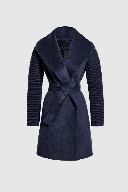 Romantic And Fresh Baby Alpaca Mid Length Shawl Collar Wrap Coat with Ribbed Sleeves
