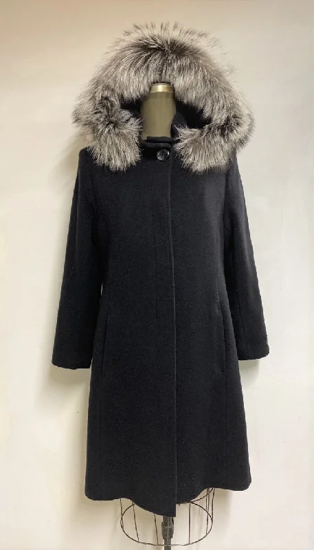 European And American Style Elena Classic Coat - Cashmere & Wool Blend - Detachable Fox Hood
