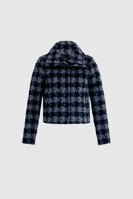 Warm Atmosphere Houndstooth Alpaca Moto Jacket with Signature Double Collar