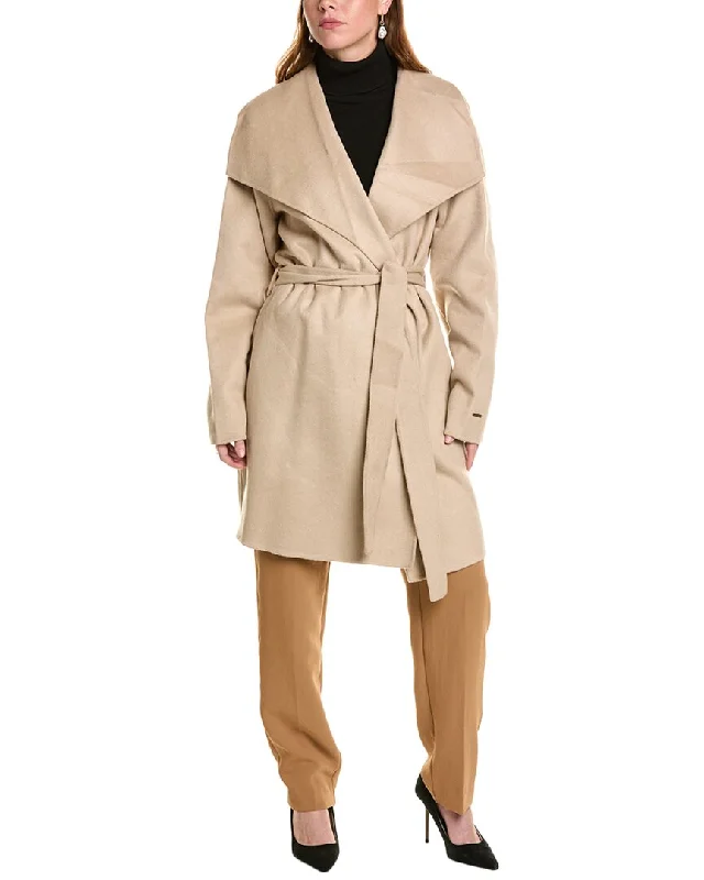 Short Design Tahari Ella Wool-Blend Wrap Coat