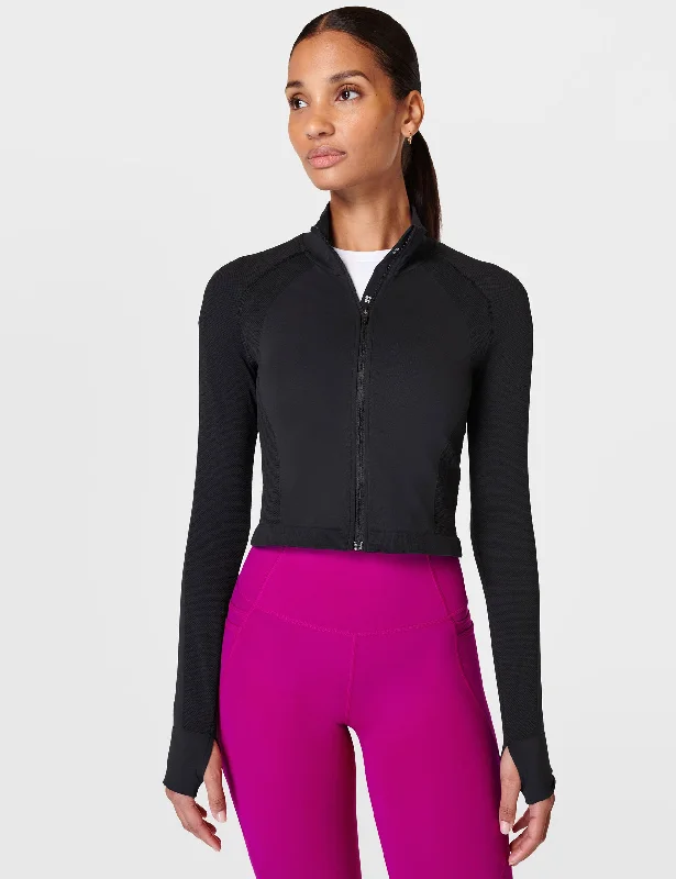 Warm Winter Series Athlete Crop Seamless Gym Zip Up - Black