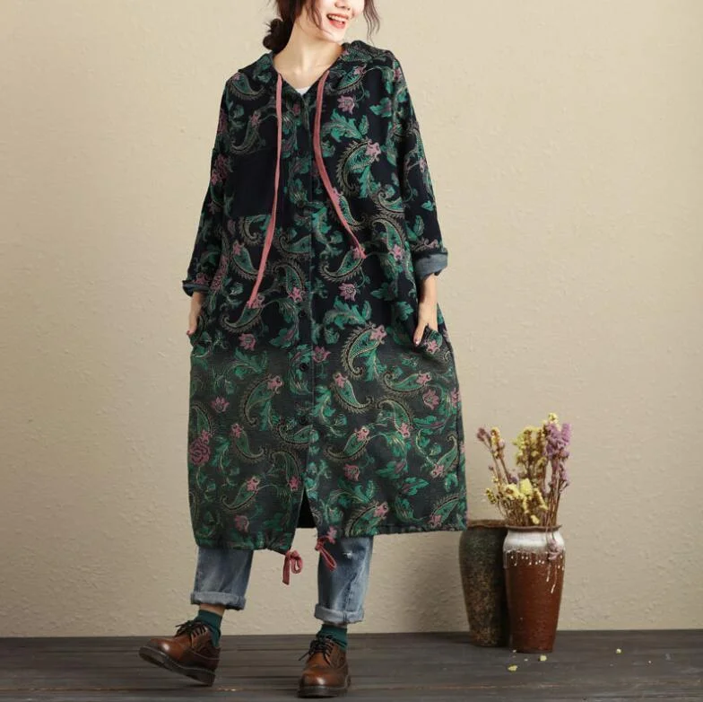 BABAKUD Loose Hooded Gradient Printed Cotton Coat