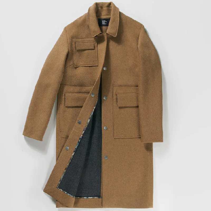 MERINO CASHMERE WOOL BLEND COAT "CARGO" IN CAMEL