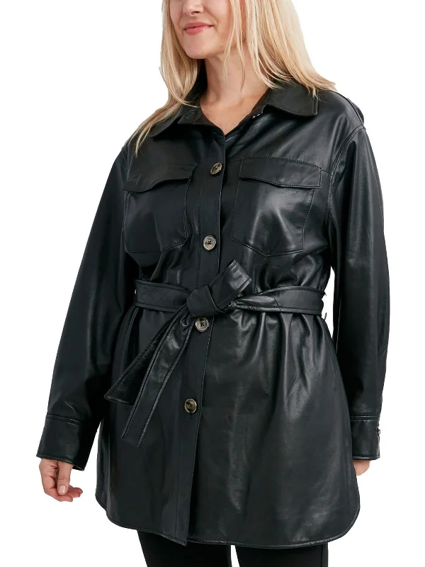 Plus Liv Womens Leather Belted Leather Jacket