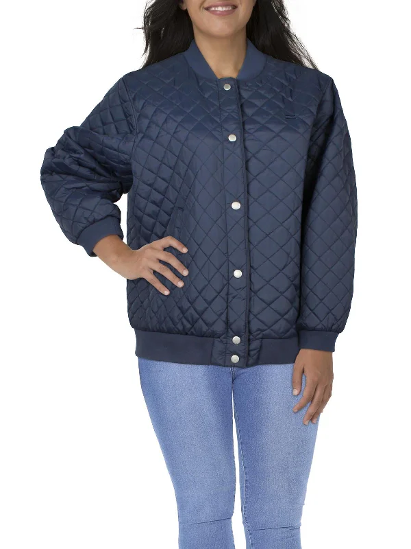 Plus Womens Shearling Lined Quilted Bomber Jacket