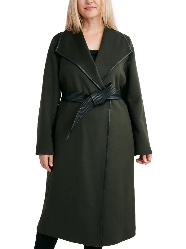 Plus Womens Wool Blend Long Trench Coat