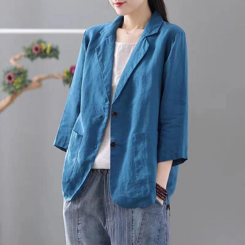 Women Autumn Casual Solid Linen Jacket