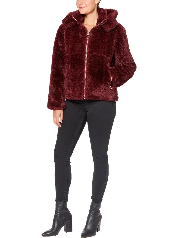 Womens Faux Fur Hooded Faux Fur Coat