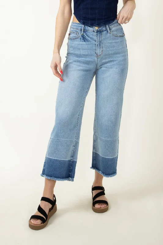 Judy Blue High Rise Released Hem Wide Leg Cropped Jeans for Women | 88705REG