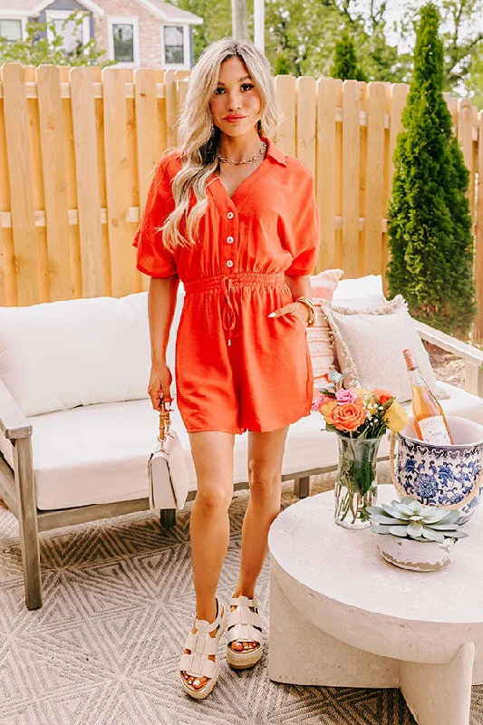 Colorful Coastline Romper in Tangerine