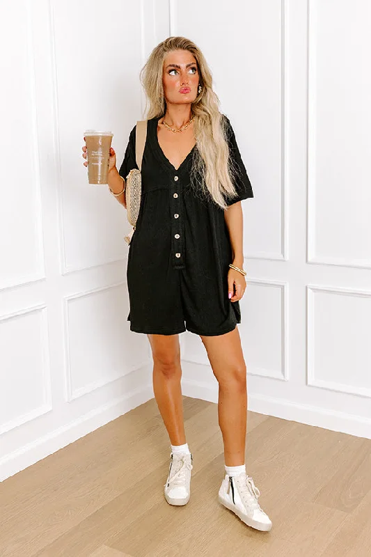 Comfy Chic Button Down Romper in Black