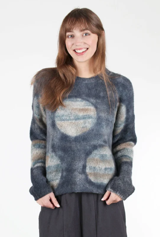 Circles Chunky Cashmere Crewneck, Indigo