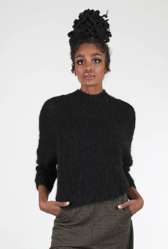 Hand-Knit Tie-Back Alpaca Sweater, Black