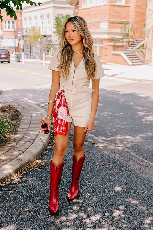 Stay Sophisticated Denim Romper In Light Beige