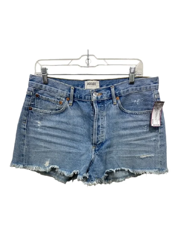 Agolde Size 29 Light Wash Cotton Denim High Rise Button Fly distressed Shorts