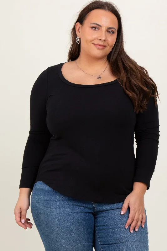 Black Basic Long Sleeve Plus Top