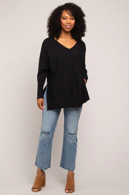 Black Knit Long Dolman Sleeve Top