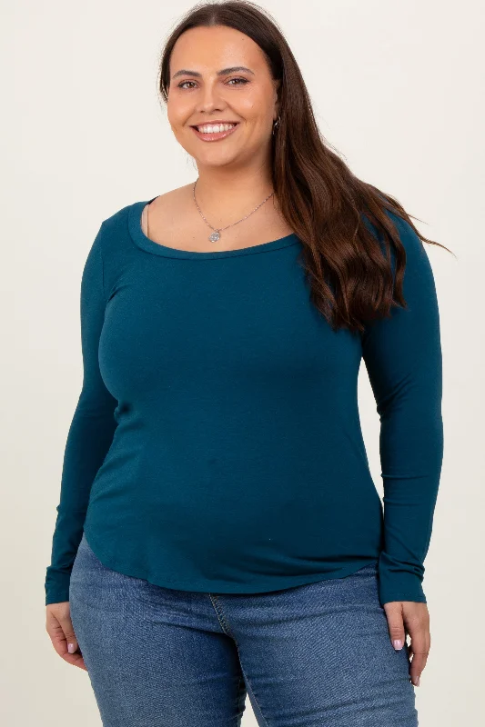 Dark Teal Basic Long Sleeve Plus Top