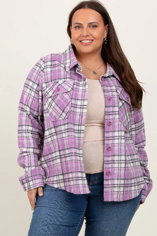 Lavender Plaid Button Down Plus Flannel