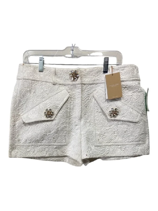 Michael Kors Size 10 White Cotton Floral Detail Zip Fly Front Pockets Shorts