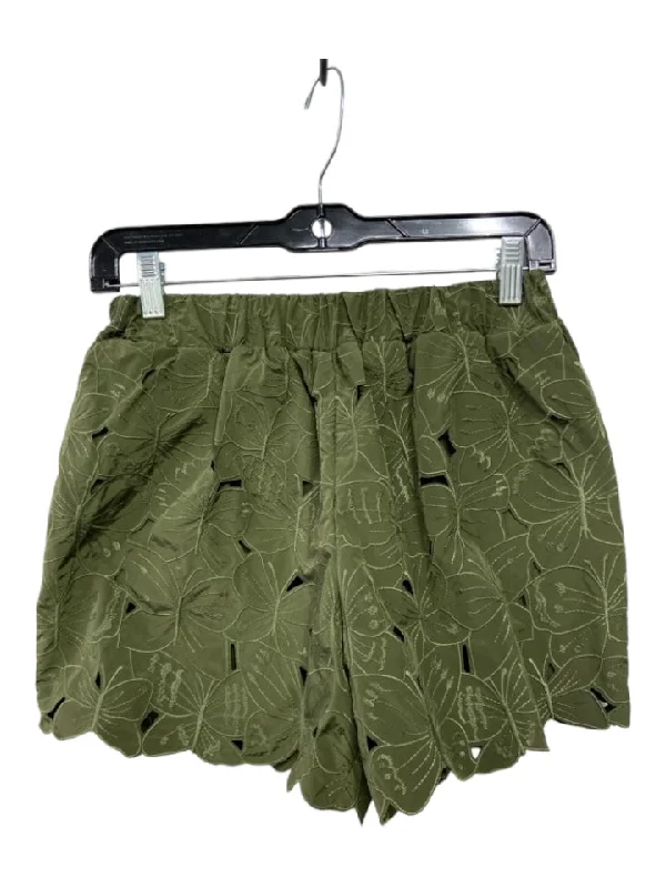 REDValentino Size XS/38 Olive Green Polyester Floral Cut Outs butterflies Shorts