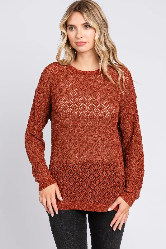 Rust Chenille Open Knit Sweater