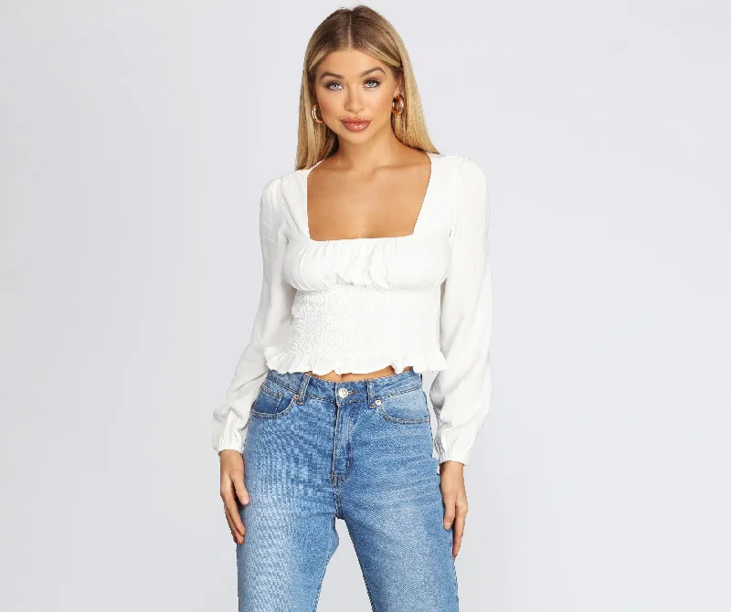 Smocked Waist Cropped Blouse