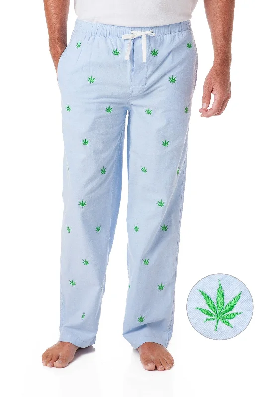 Sleeper Pant Blue Oxford with Pot Leaf