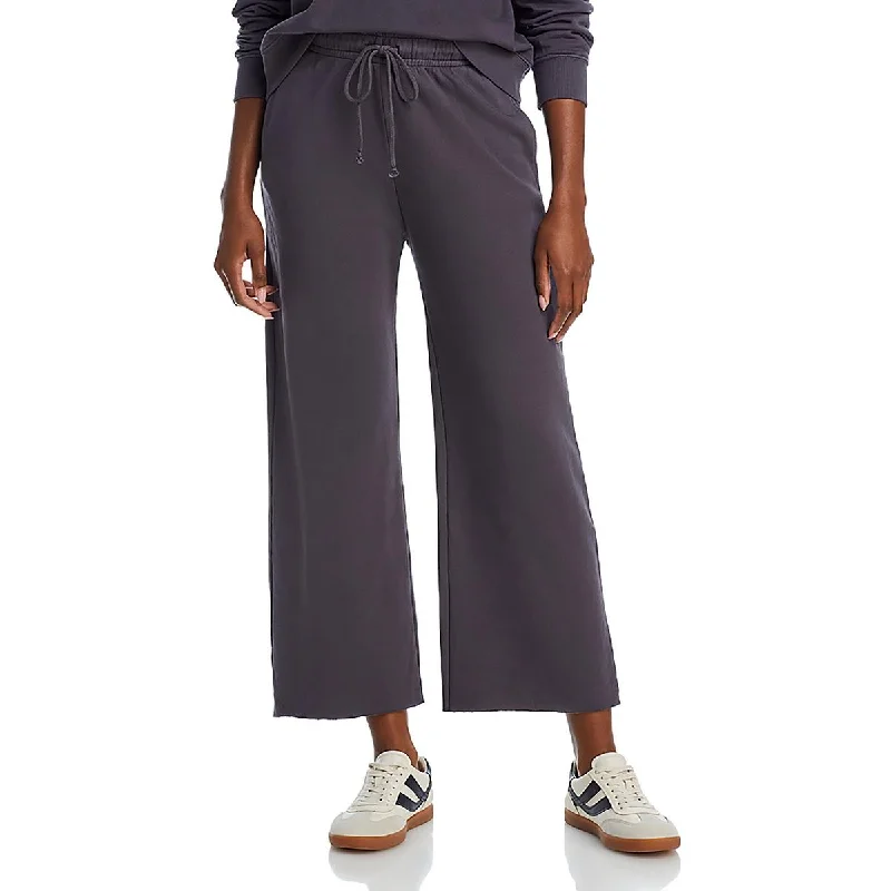 Womens Cotton Drawstring Hem Wide Leg Pants